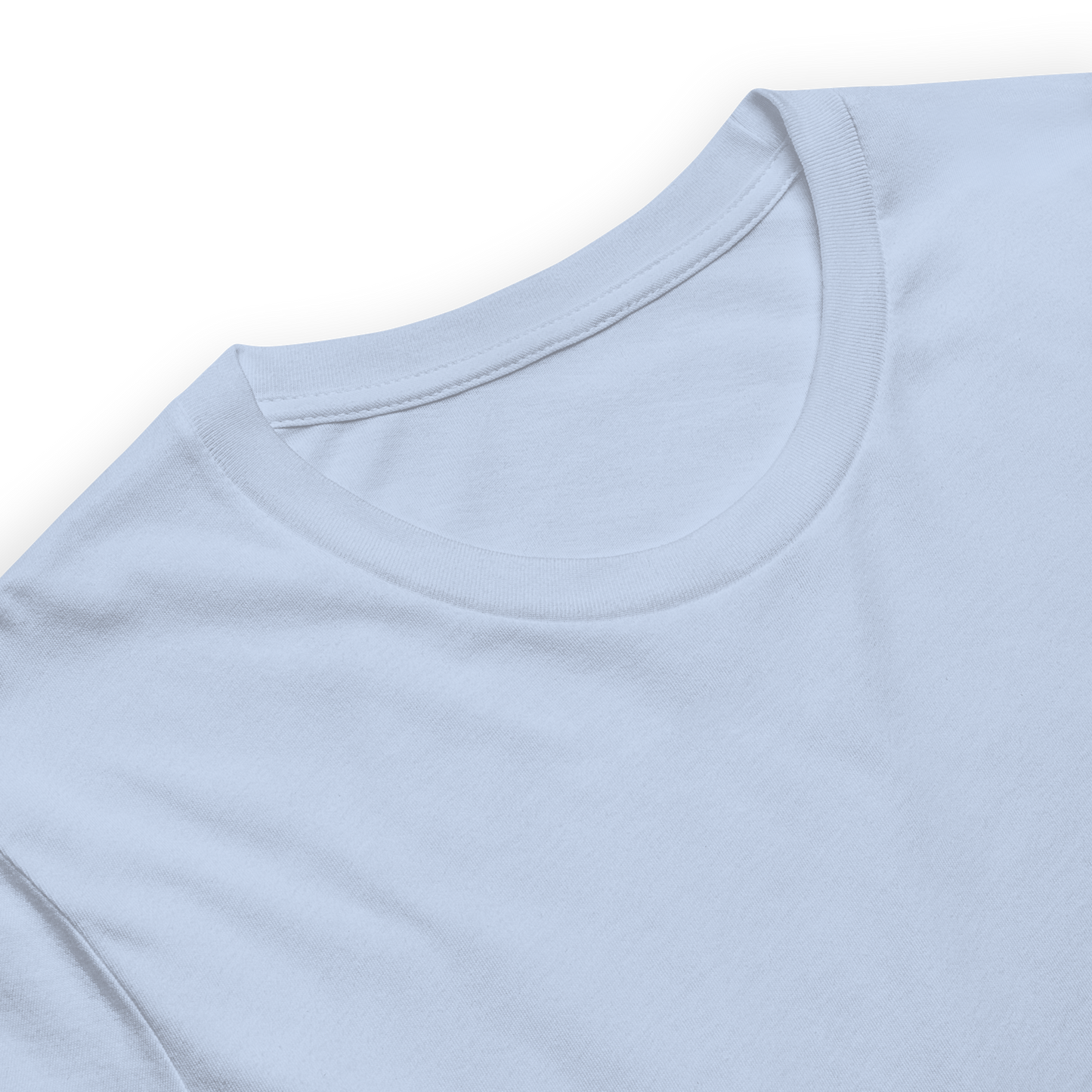 white embroidery on baby blue t-shirt
